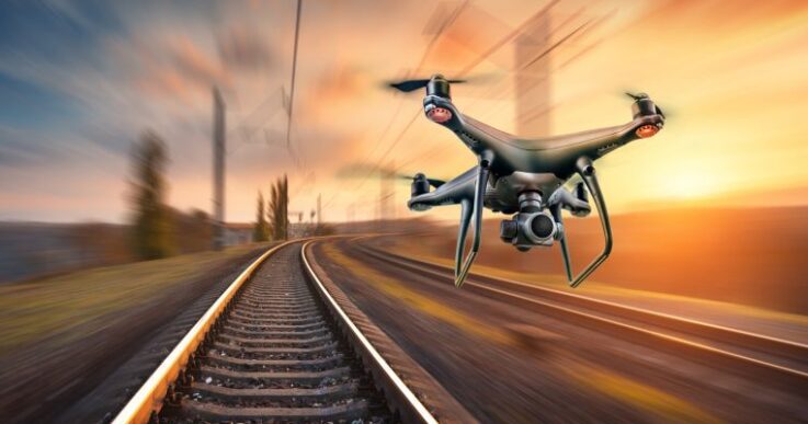 A drone over railway track